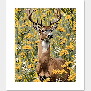 Nebraskan White Tailed Deer Surrounded By Goldenrod 1 Posters and Art